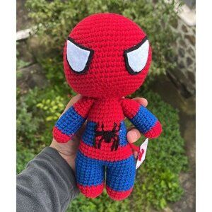 🕷️Handmade Crochet Spiderman Doll Amigurumi Red Blue Super Hero 7" Tall Knit